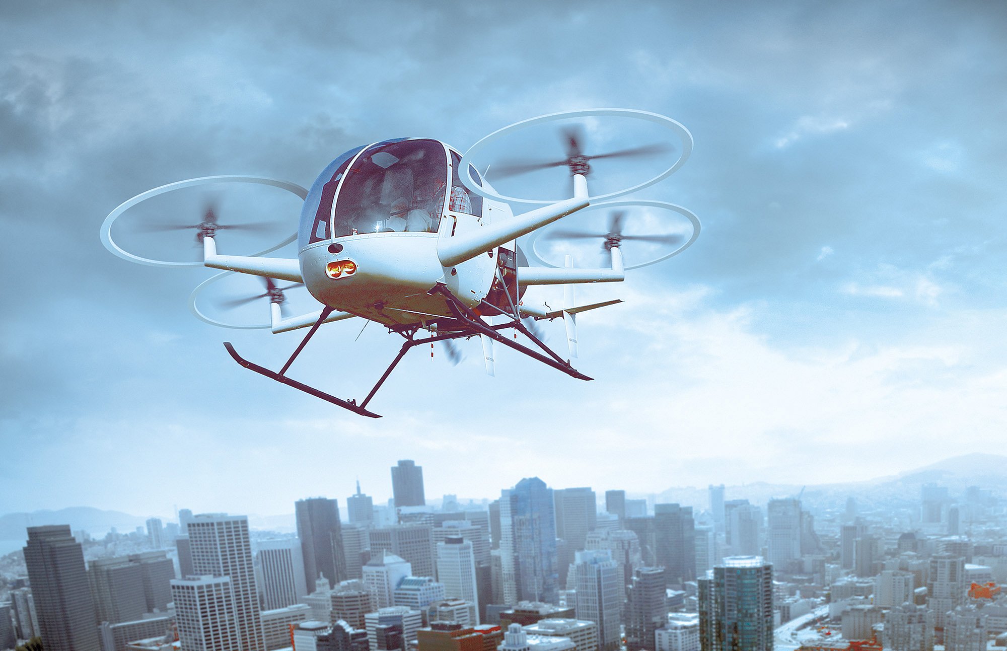 Mehrrotor-Luftfahrzeug für Future Air Mobility Anwendungen über Stadt